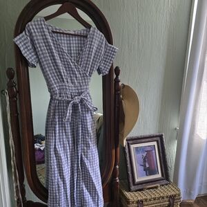 Fern Little Cottonwood Cotton Wrap Dress in Purple / Blue Gingham